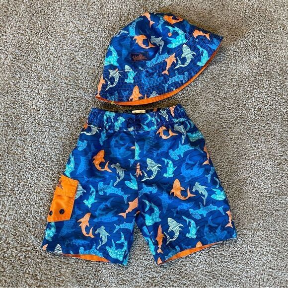 Toddler Boy Matching Swim Trunks and Hat - Picture 1 of 3